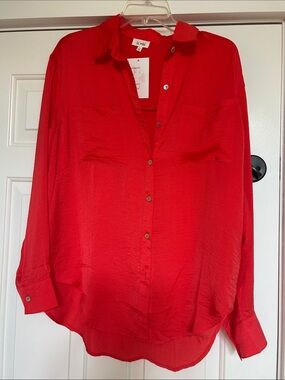 La Vie En Rose Vibrant Red Button-Front Blouse